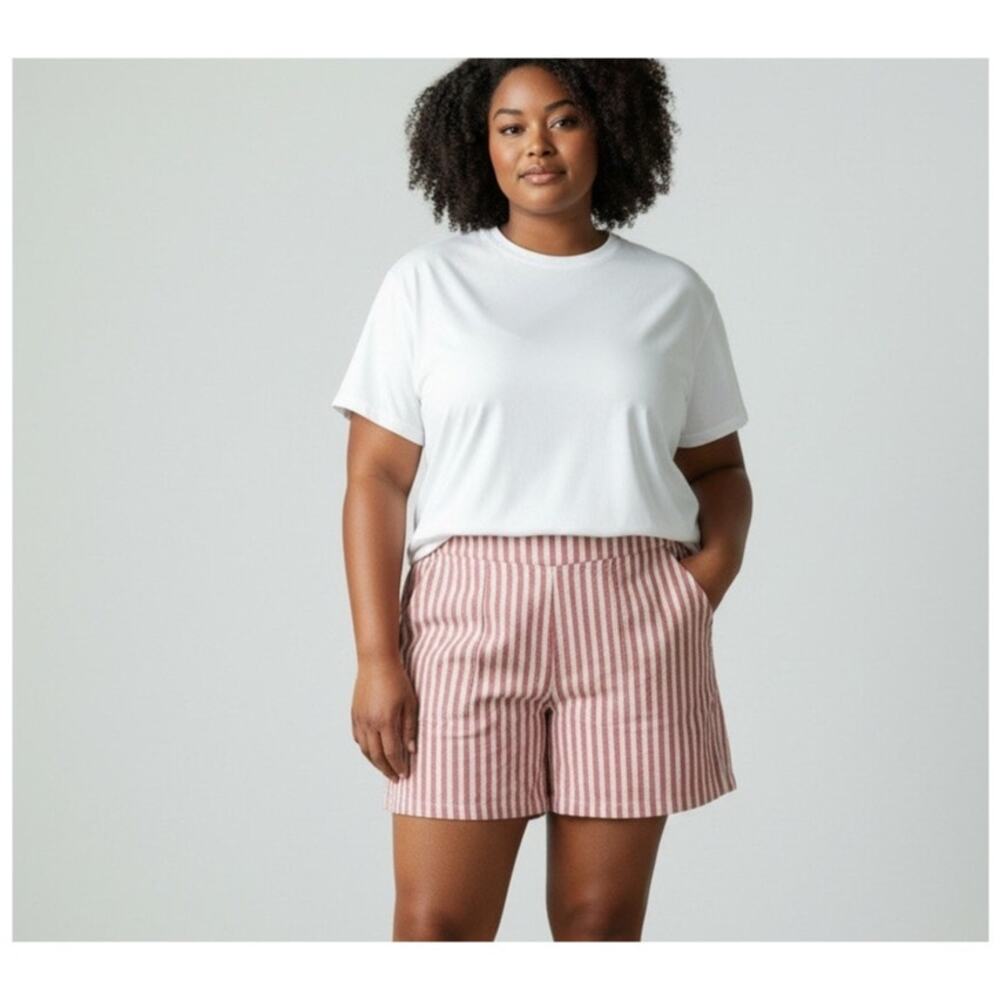 NWT J. Crew Factory Linen-blend pull-on short Red and White Stripes Women's XXL